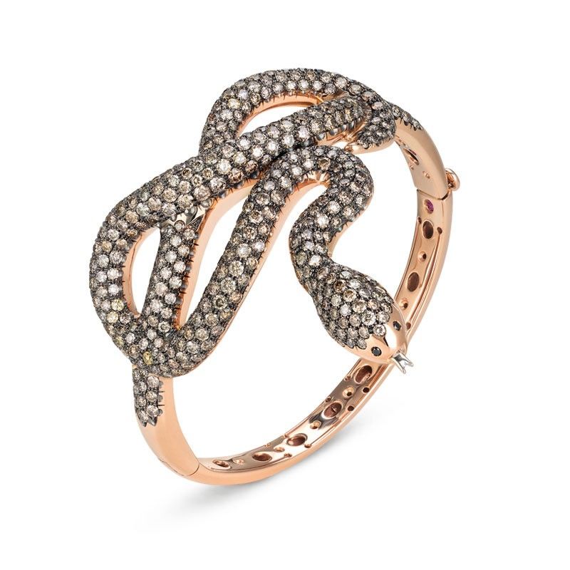 Animalier Snake Bracelet in Pink Gold and Brown Diamonds