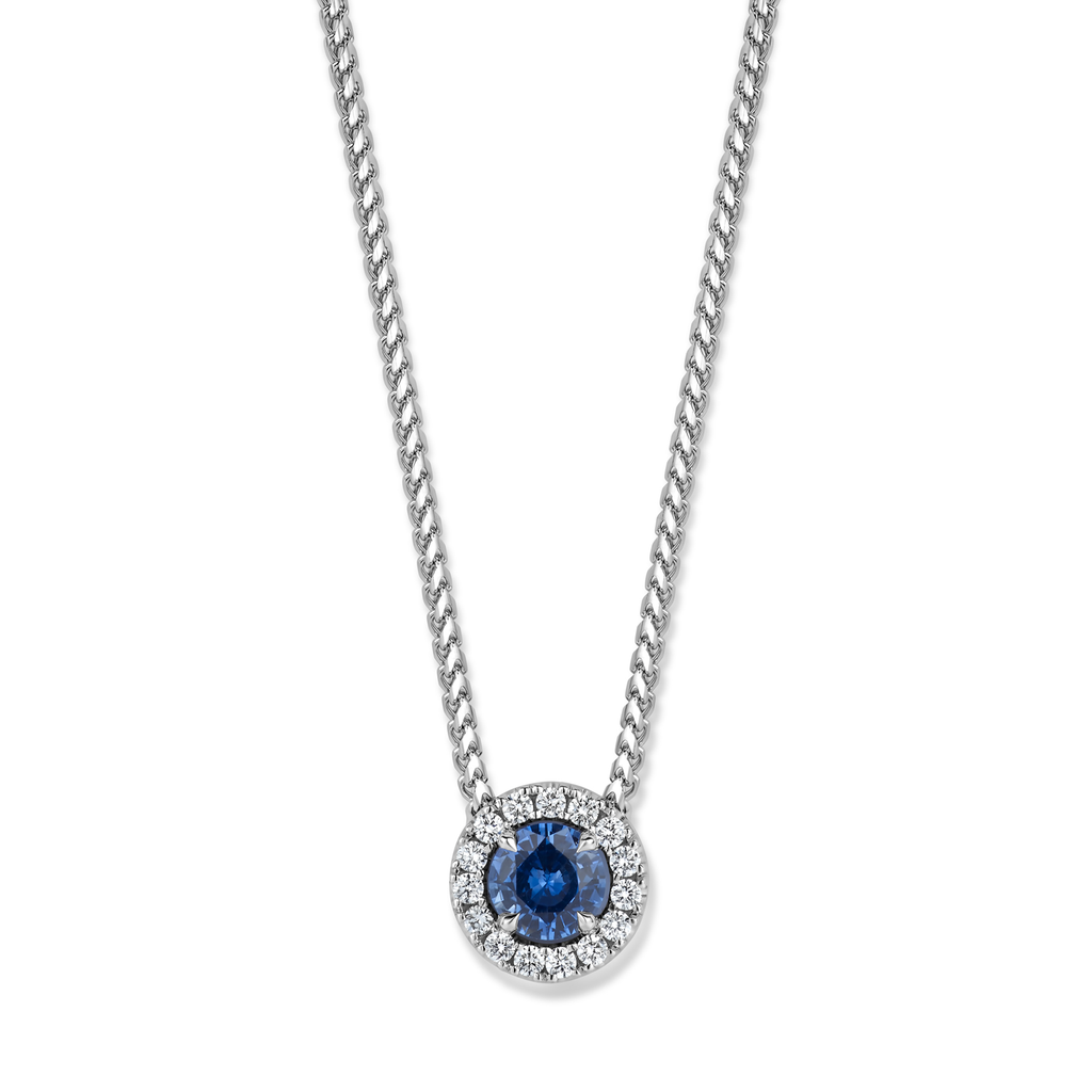 Whitegold pendant with saphire and diamonds