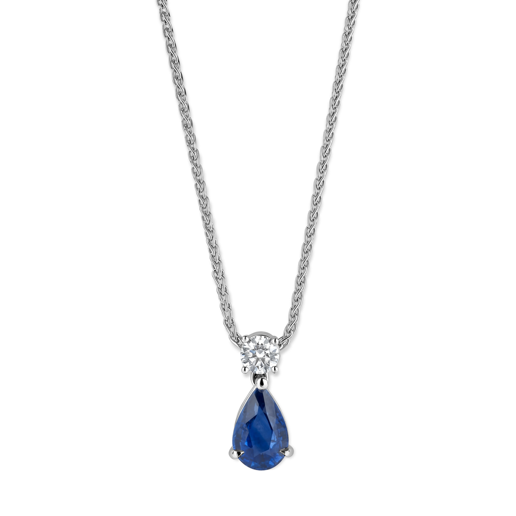 Whitegold pendant with saphire and diamonds