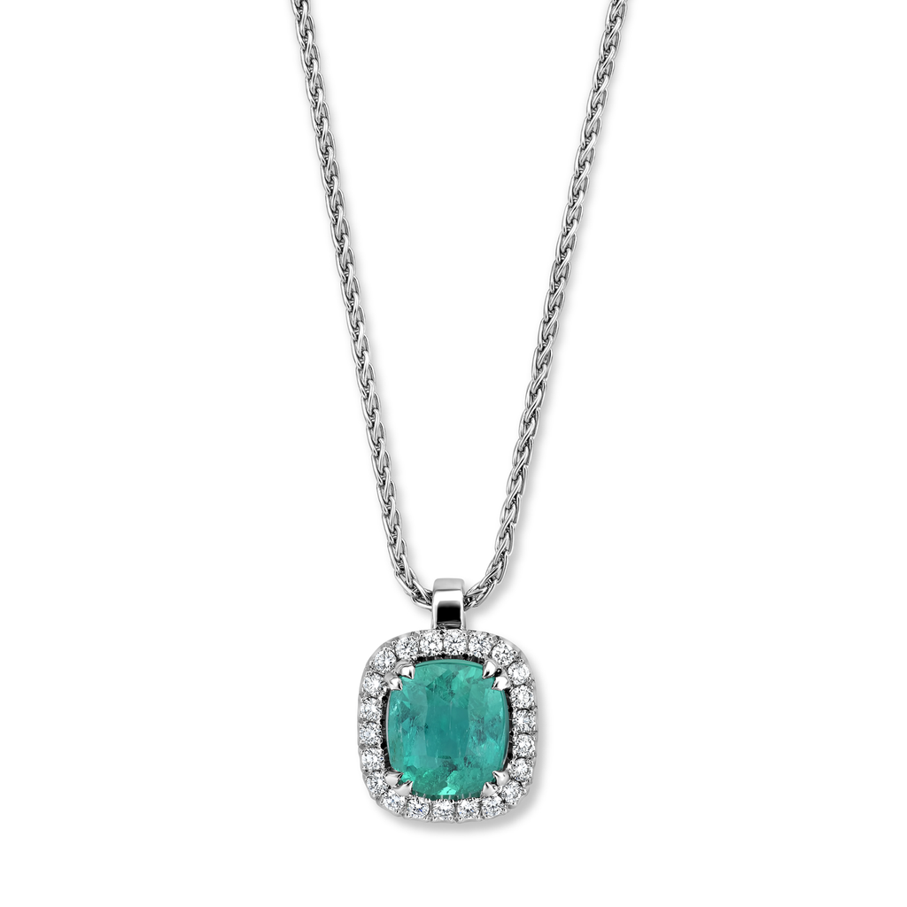 Whitegold pendant with emerald and diamonds