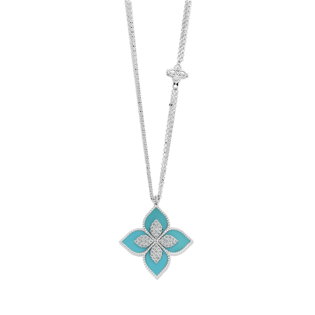 Princess Flower Pendant with Diamonds & Turquoise