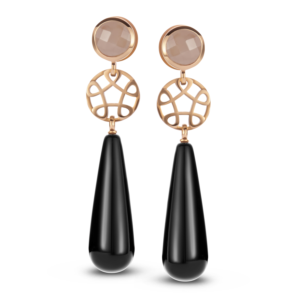 Toujour Ajour Earrings in Pink Gold with Onyx and Pink Sapphire