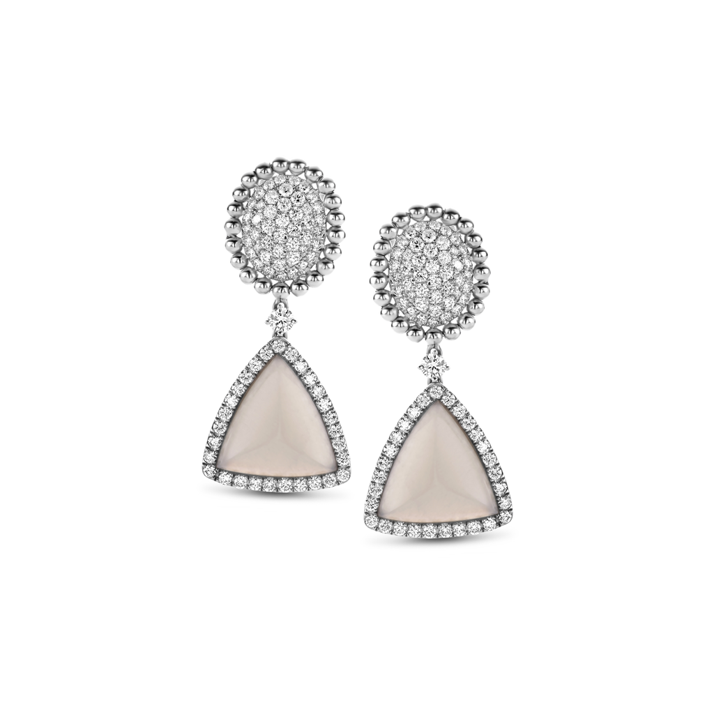 White gold earrings with diamonds and moonstone