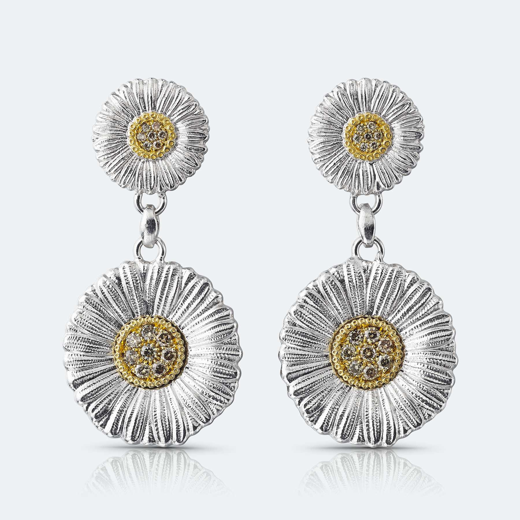 earrings blossoms silver with yellow gold and diamonds