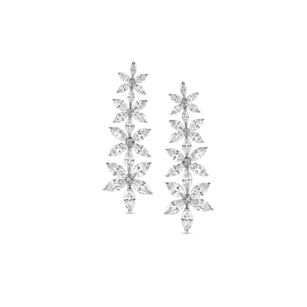 Earrings flower with navette diamonds