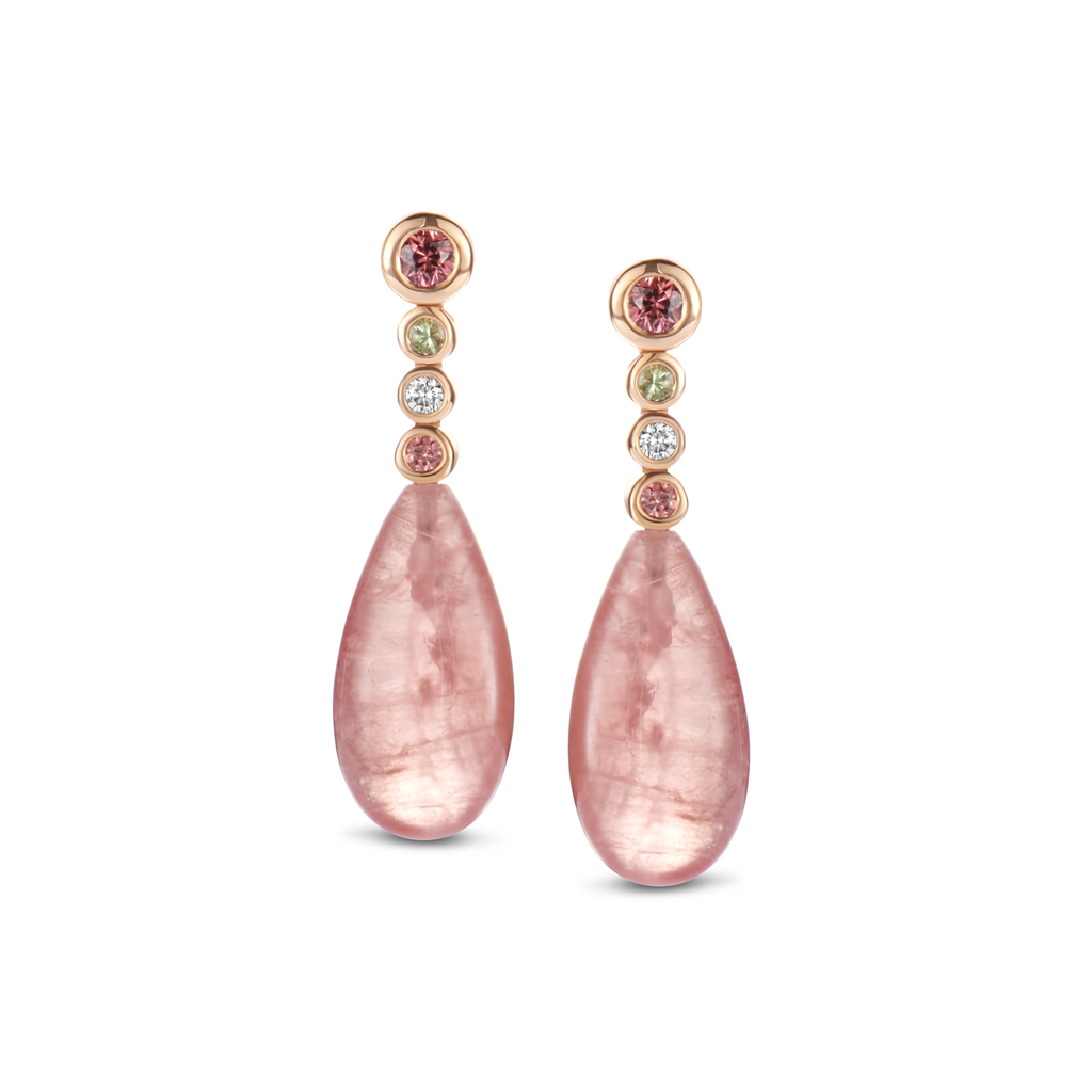 Earrings with Korund , Rhodochrosiet and Champagne Diamonds