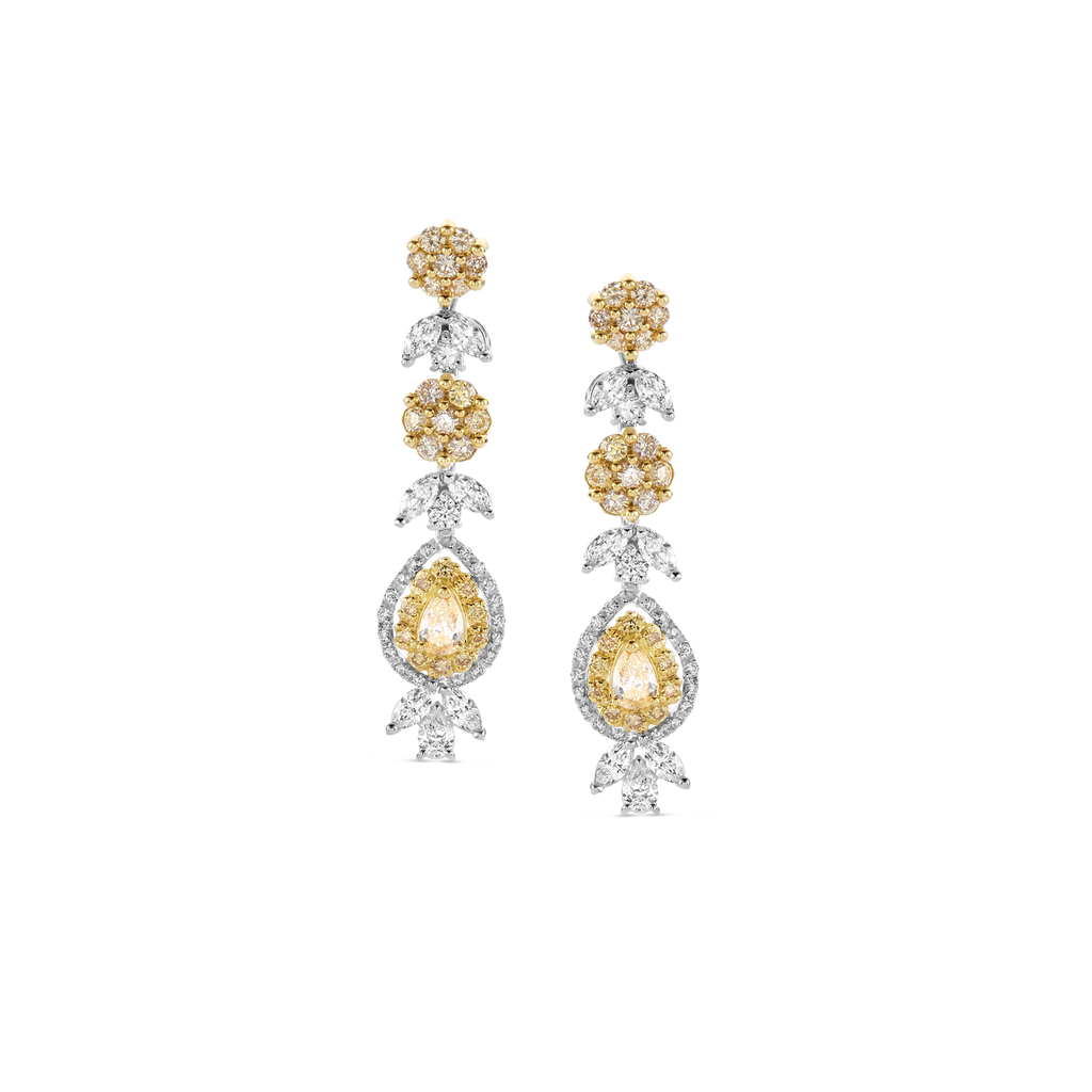 Earrings with white and yellow diamonds