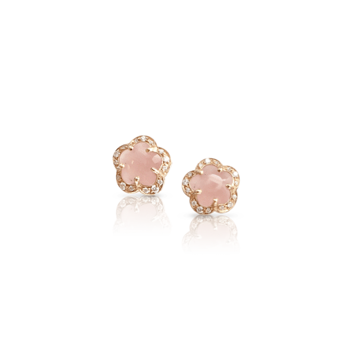 Figlia dei Fiori Stud Earrings in Pink Gold with Pink Chalcedony and White Diamonds