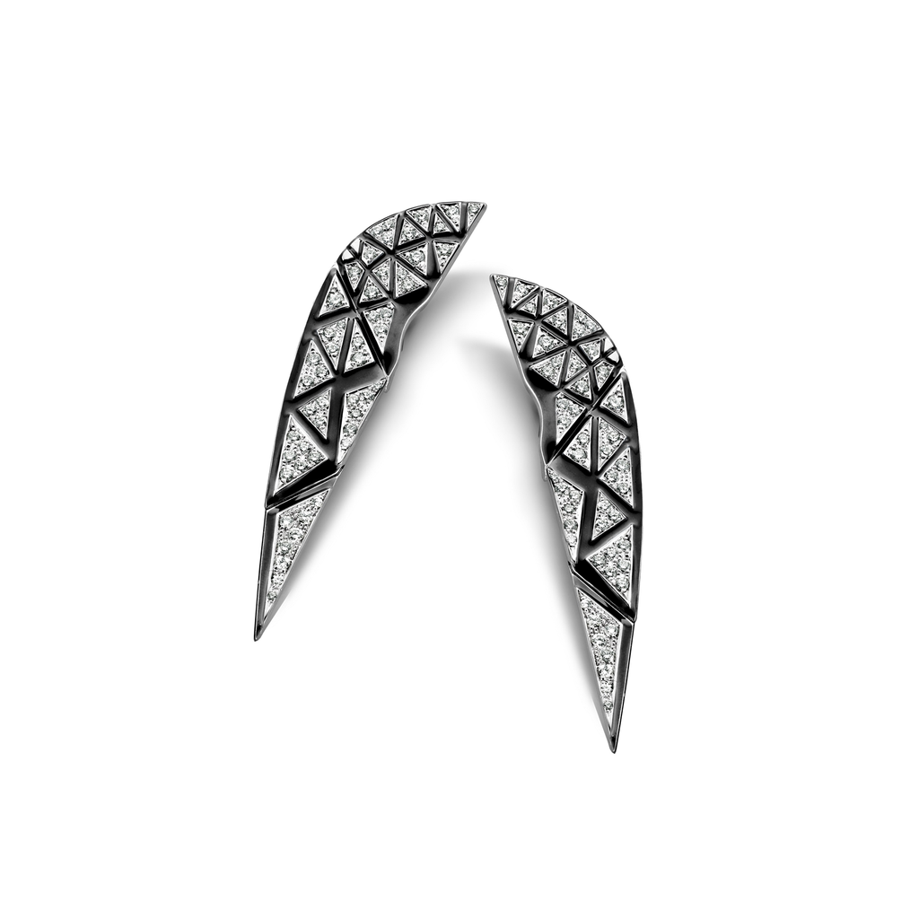 Sphinx Earrings in White Gold with Diamonds and Enamel