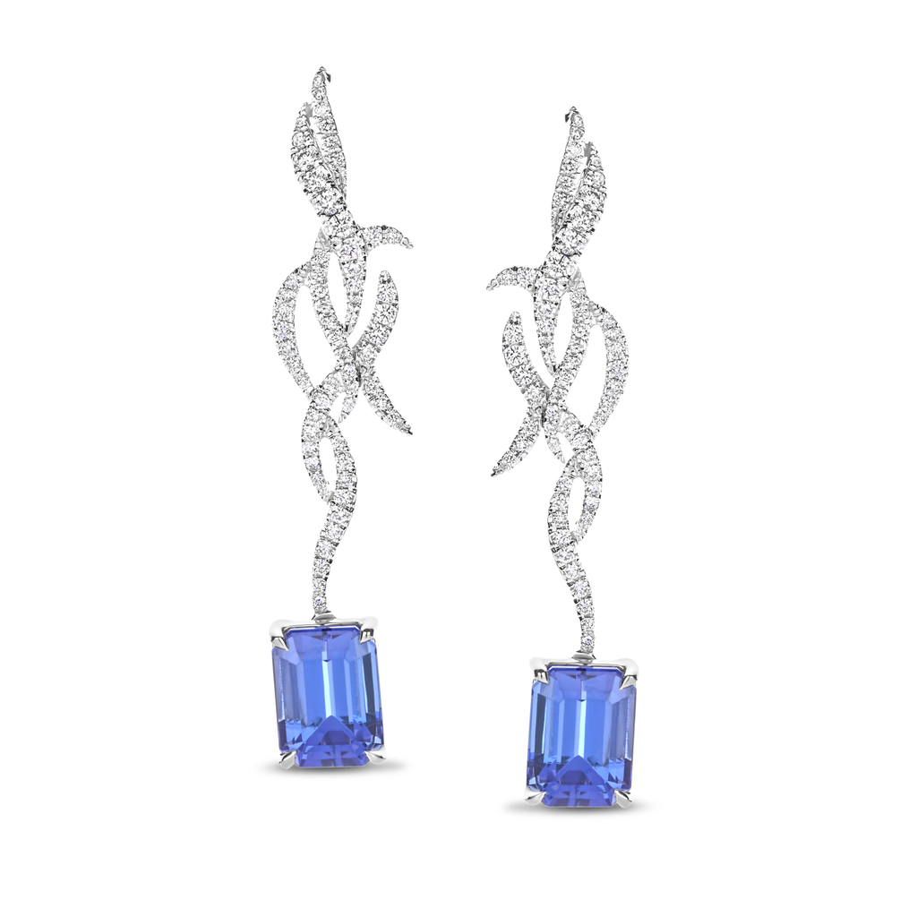 Earrings with diamonds and emerald cut tanzanite