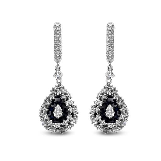 White Gold dangling earrings with diamonds and sapphire