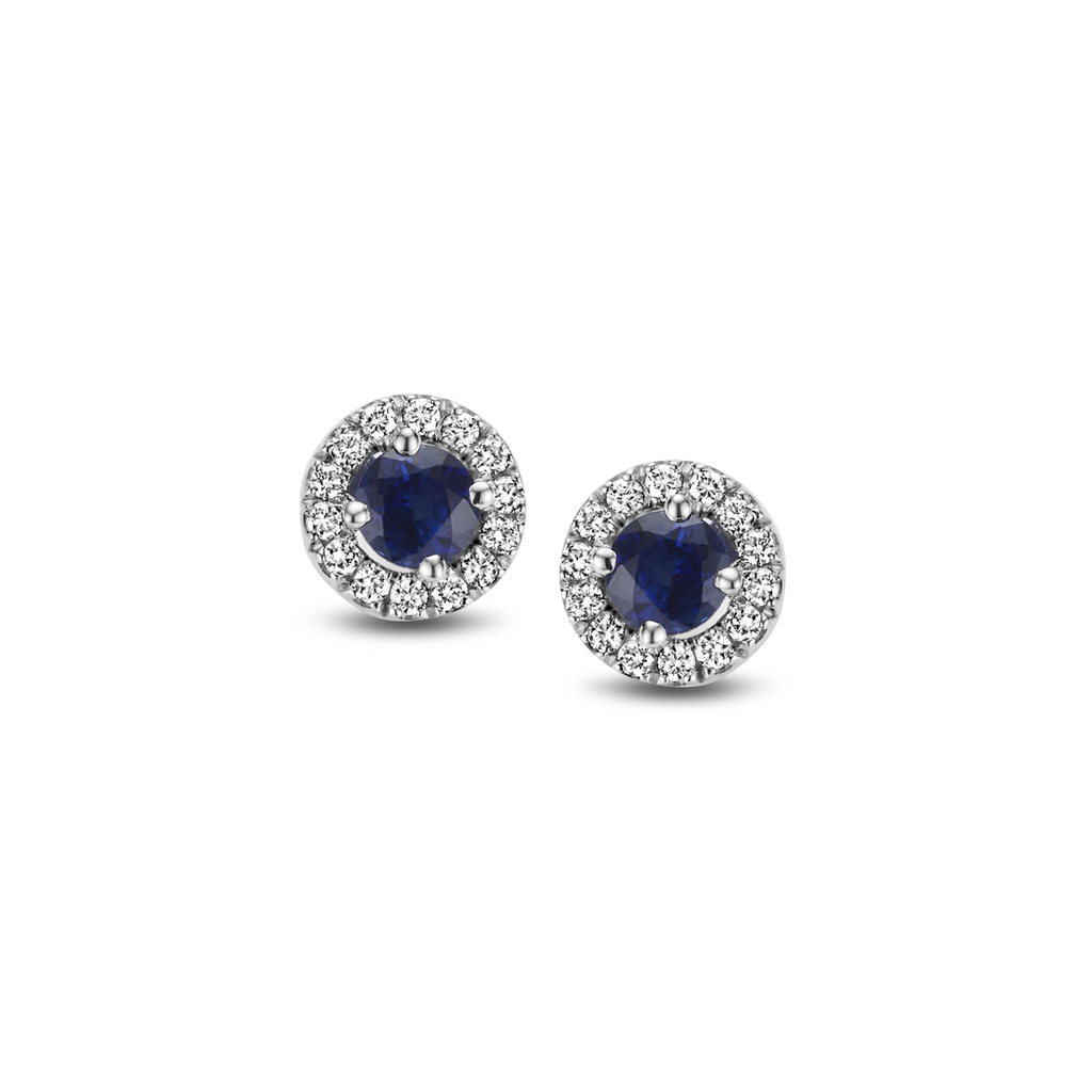 Pompom Stud Earrings in White Gold with Sapphires and Diamonds