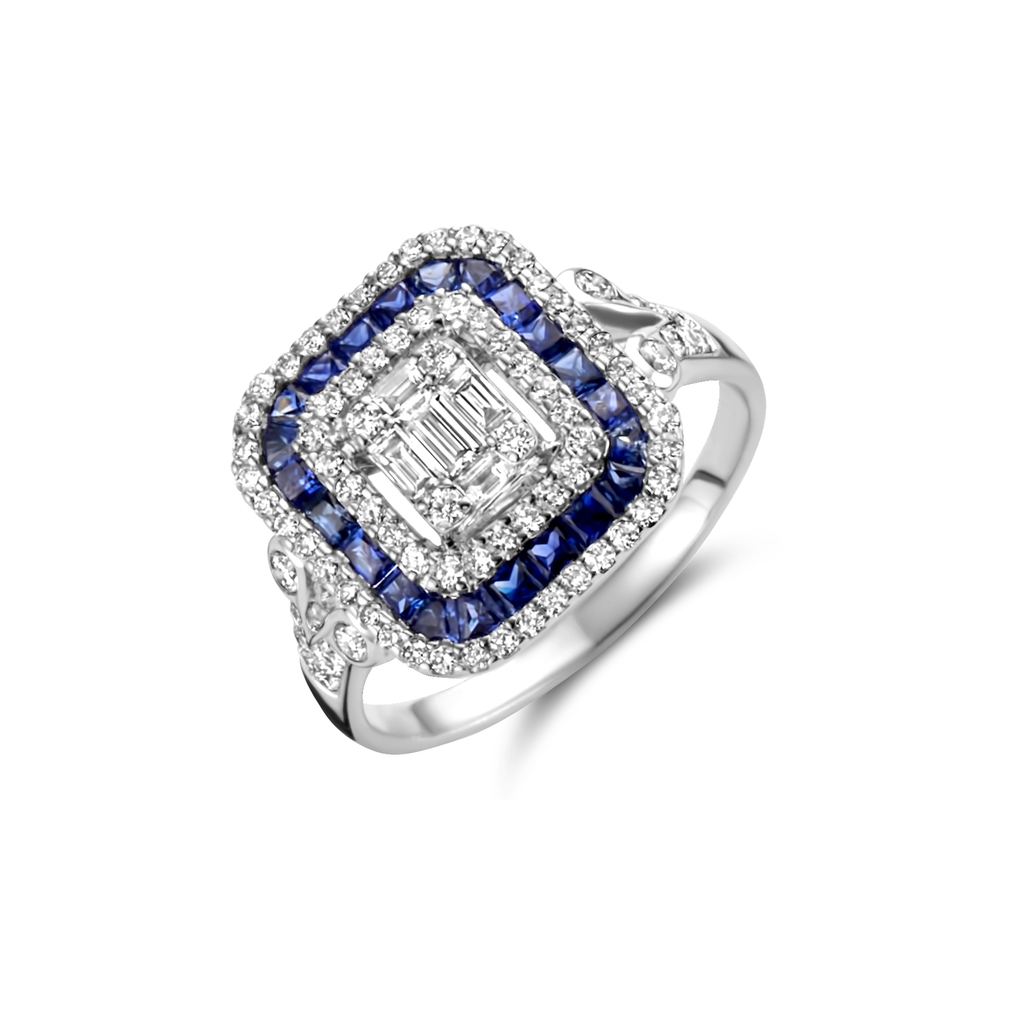 Ring Art Deco with sapphire and diamonds