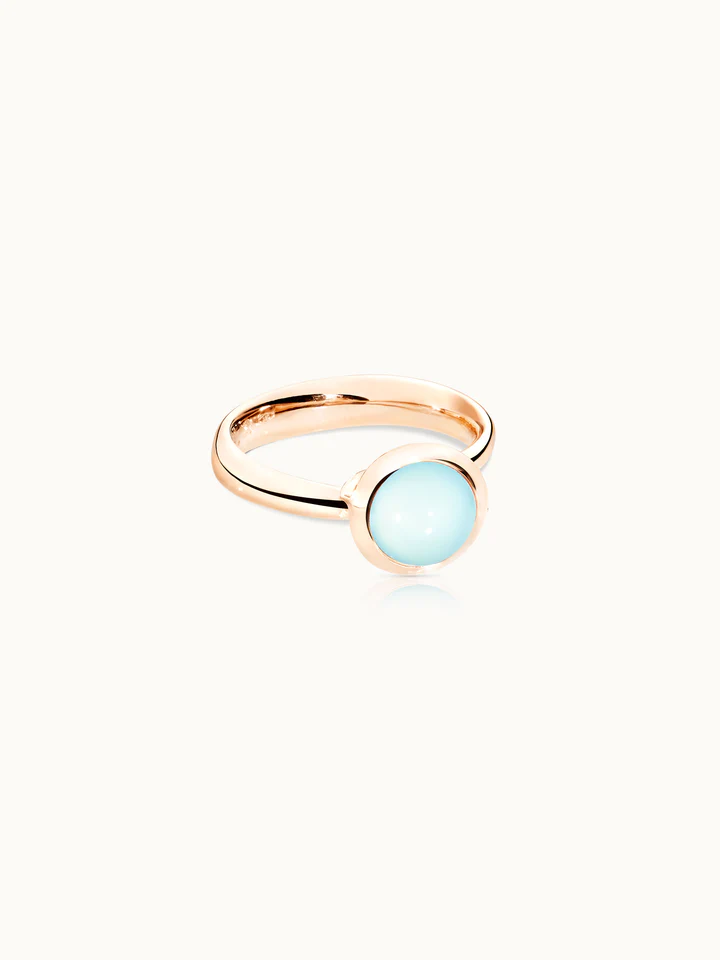 BOUTON Ring Small in Pink Gold with Aqua Chalcedony