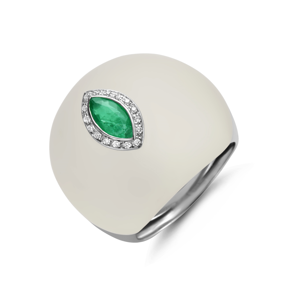 Ring with diamonds, emerald and rock crystal