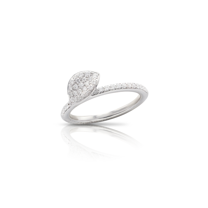 Petit Garden Single Leaf Ring in White Gold with Diamond