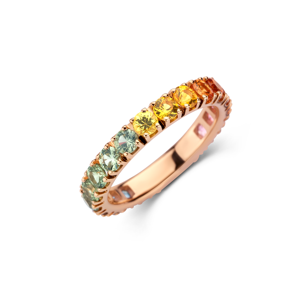 Rainbow Ring in Pink Gold with Sapphires