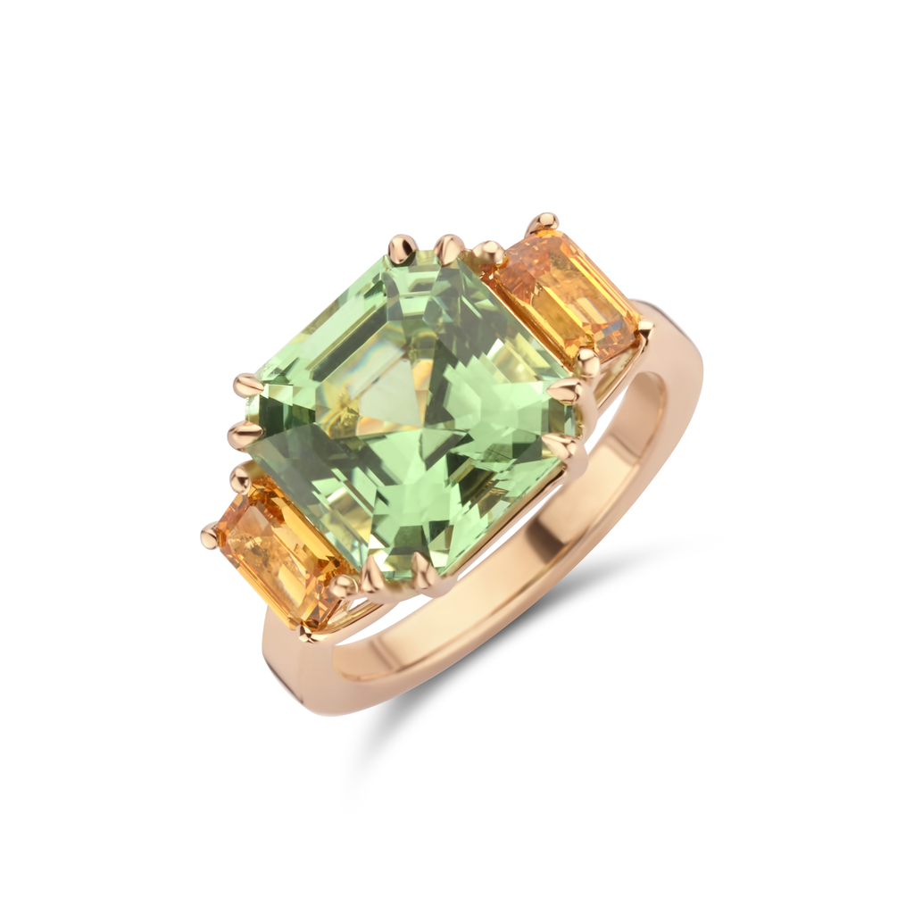 Pink gold ring with tourmalin & mandarin garnet