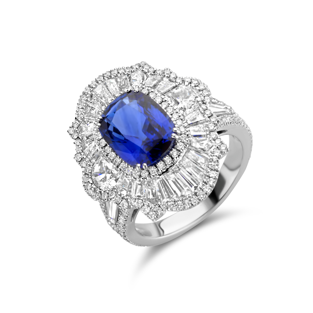 Ring with Cushion Shape Sapphire and Diamonds