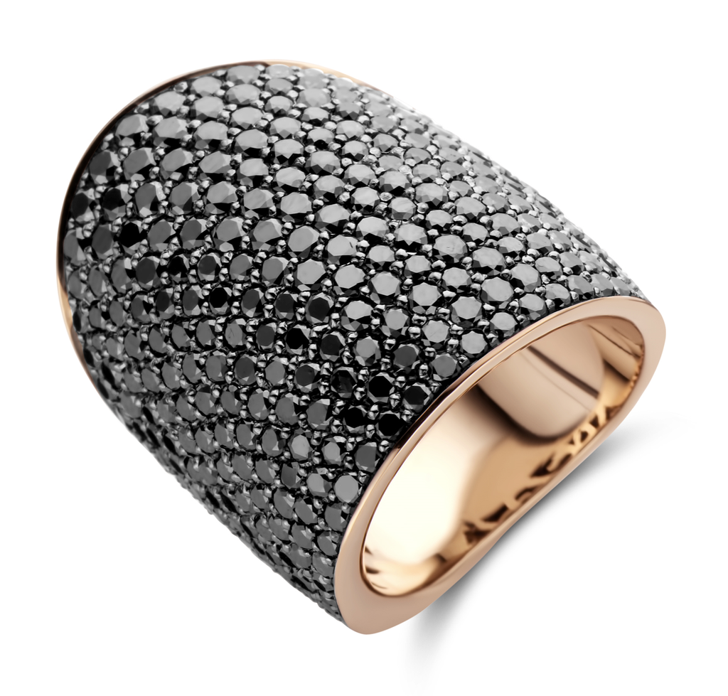 Ring in pink gold set with black Diamonds
