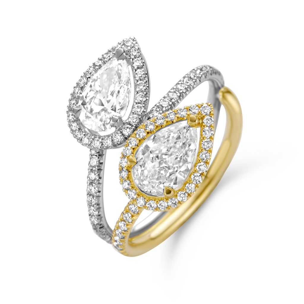 Toi & Moi Pear Diamond Shaped Soiltaire Ring
