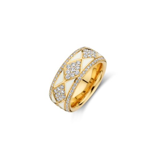 Pink gold ring with diamonds and white enamel