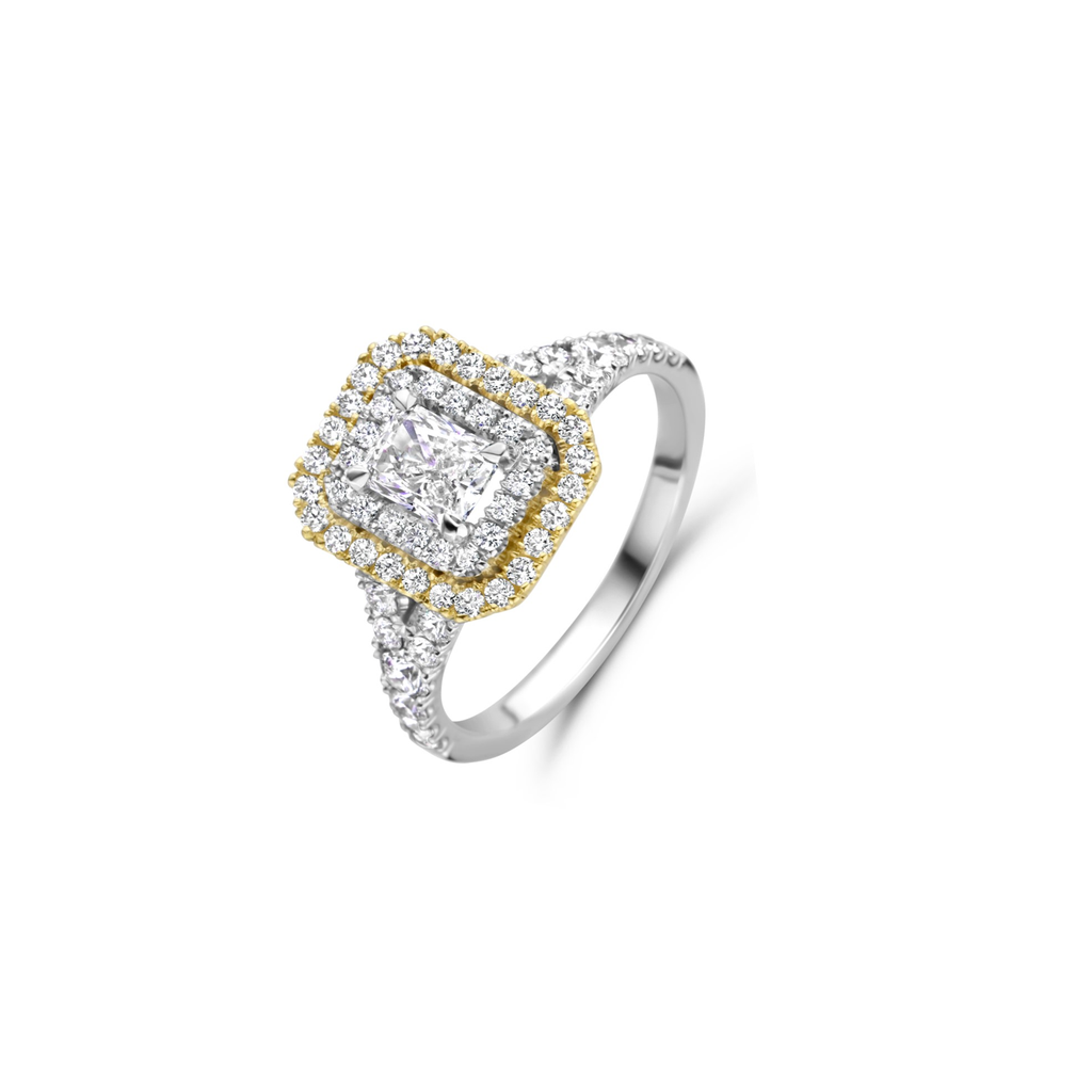 White and yellow gold ring with diamonds