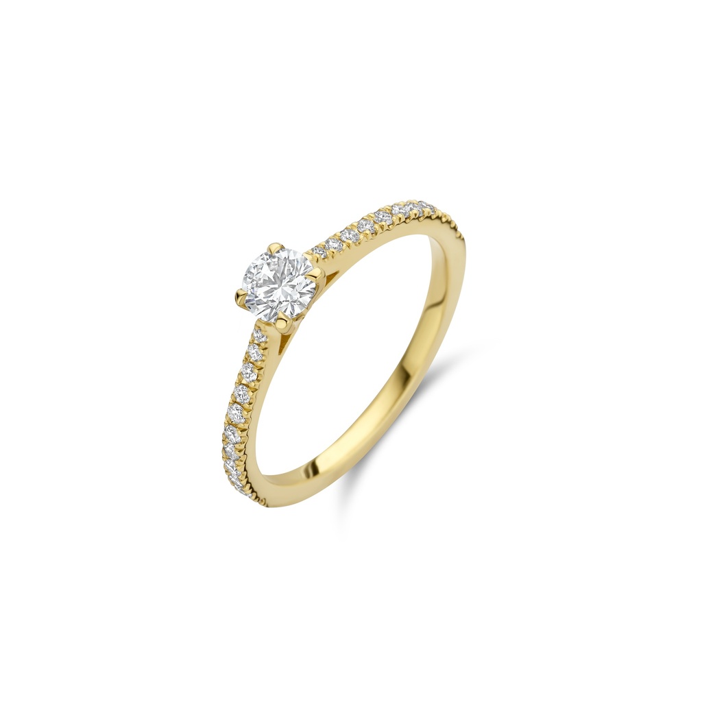 Yellow gold solitaire with diamonds