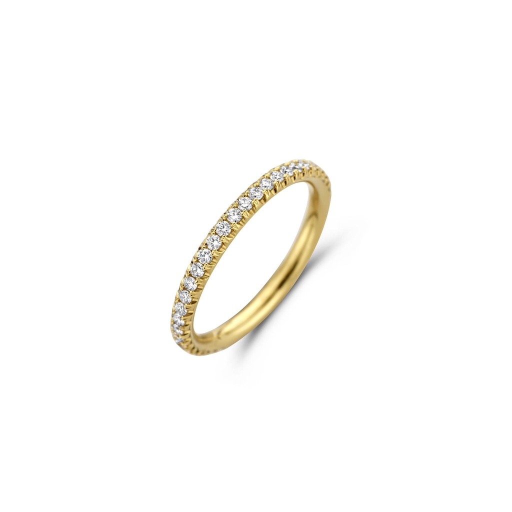 Yellow gold wedding band with diamonds