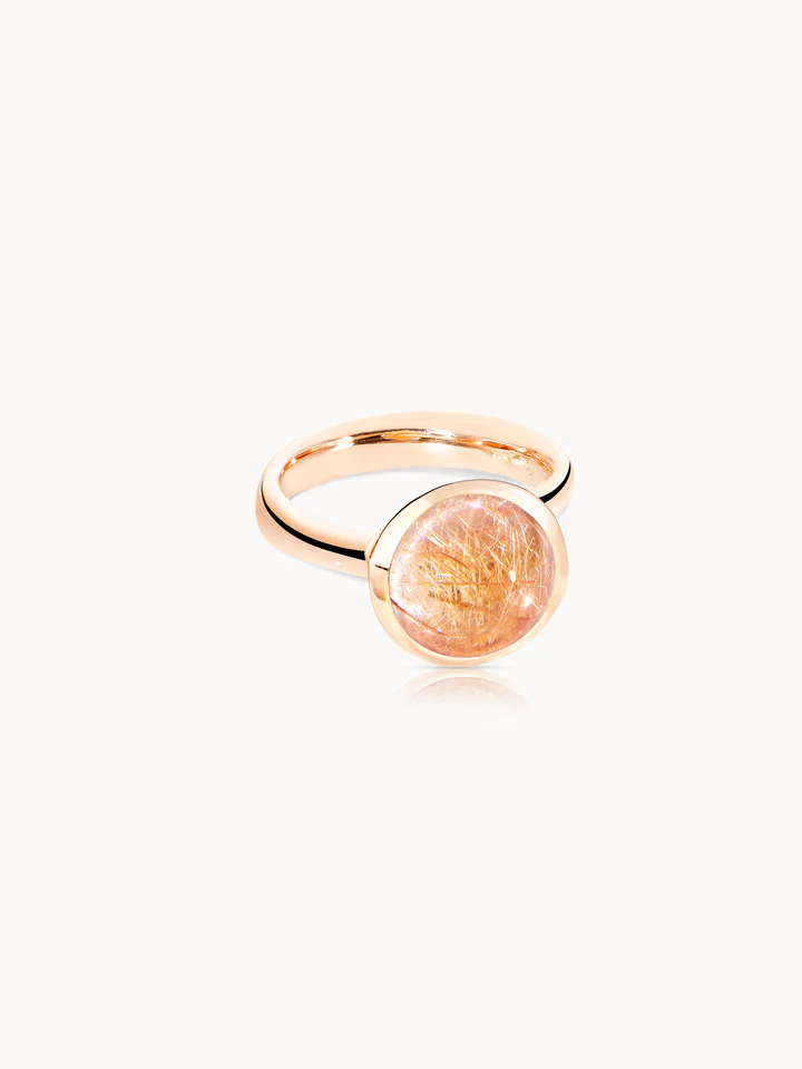 BOUTON Ring Large in Pink Gold with Rutilated Quartz