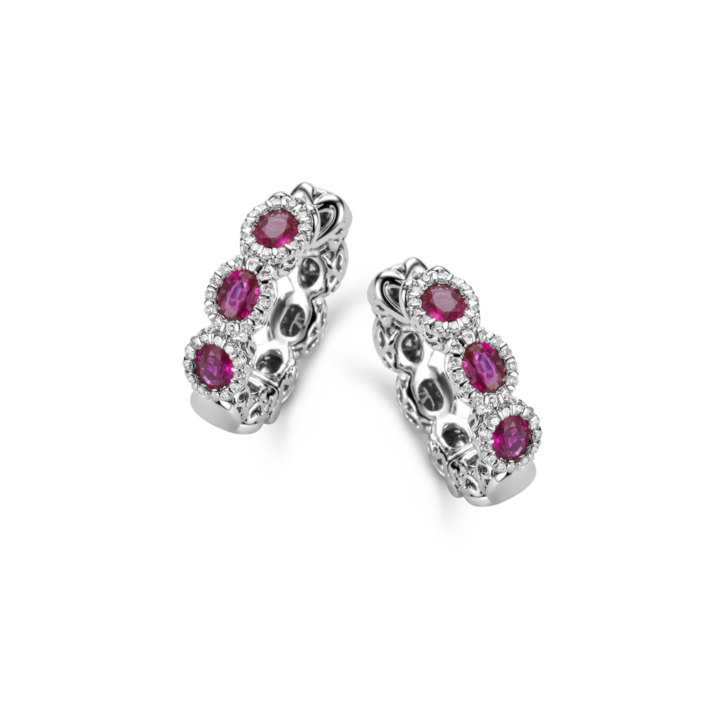 Earrings White Gold Creole Rubis + Brilliants