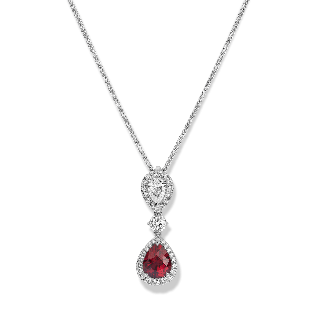 Pend. + Chaine Pear Rubis + Brilliant