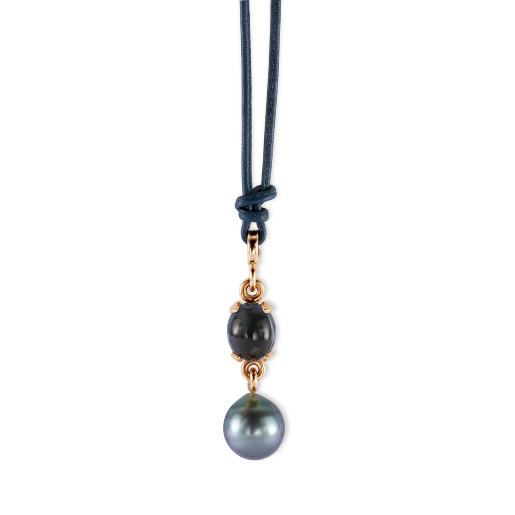 Pendant Catch with London Blue Topaze and Pearl