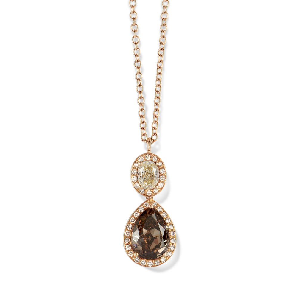 Pendant pink gold set with multi color diamonds