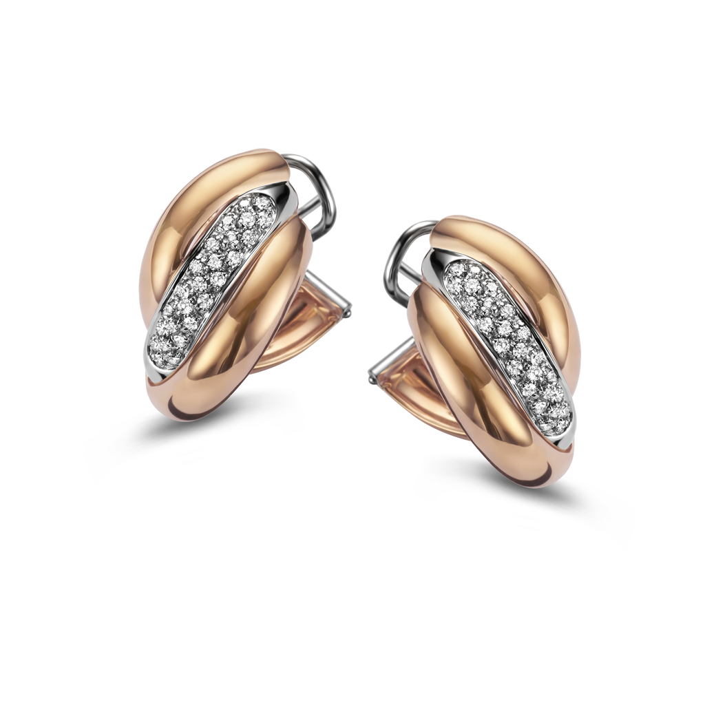 Pink and white gold earclips with diamonds