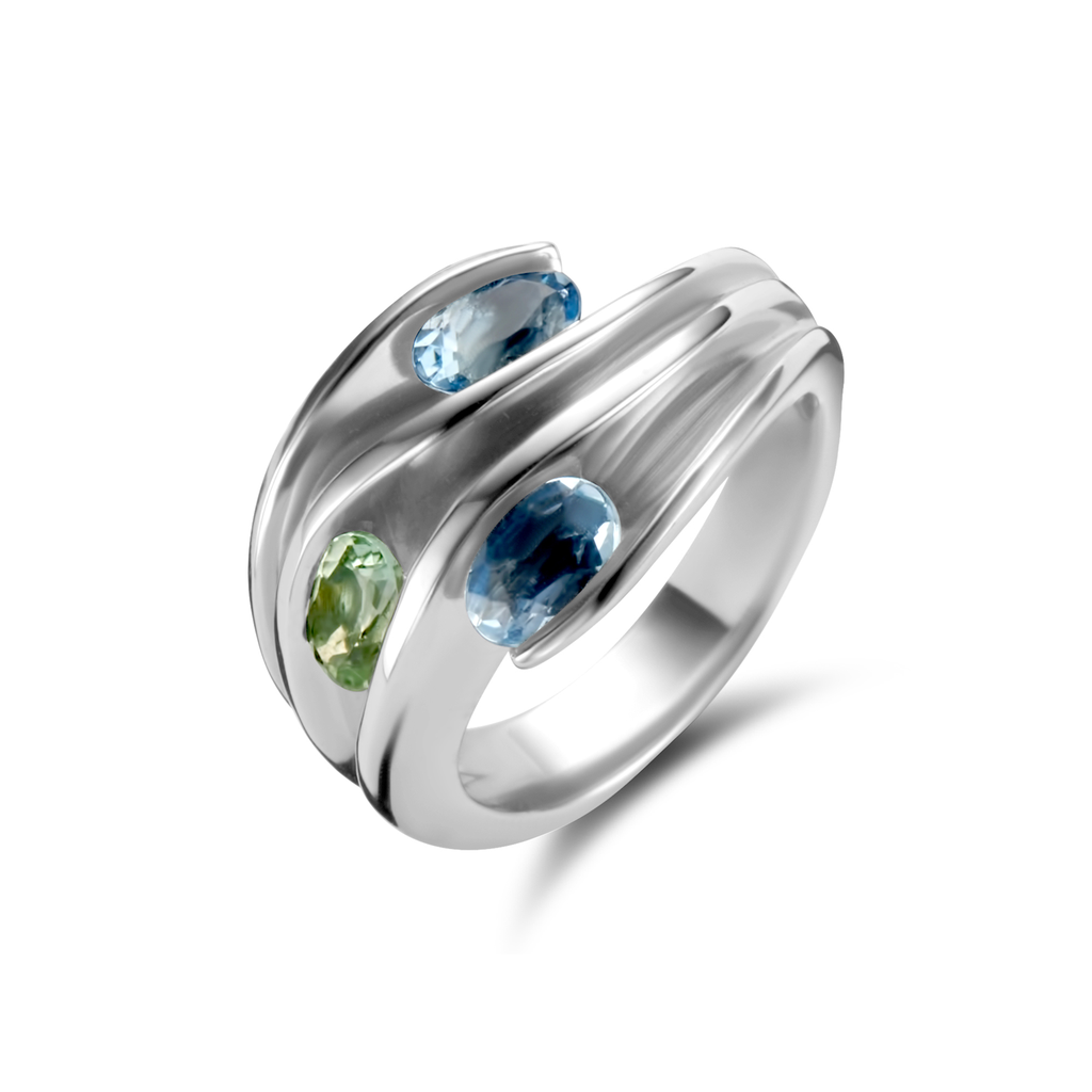 Ring Inoa in White Gold with Aqua Marin & Tourmalin