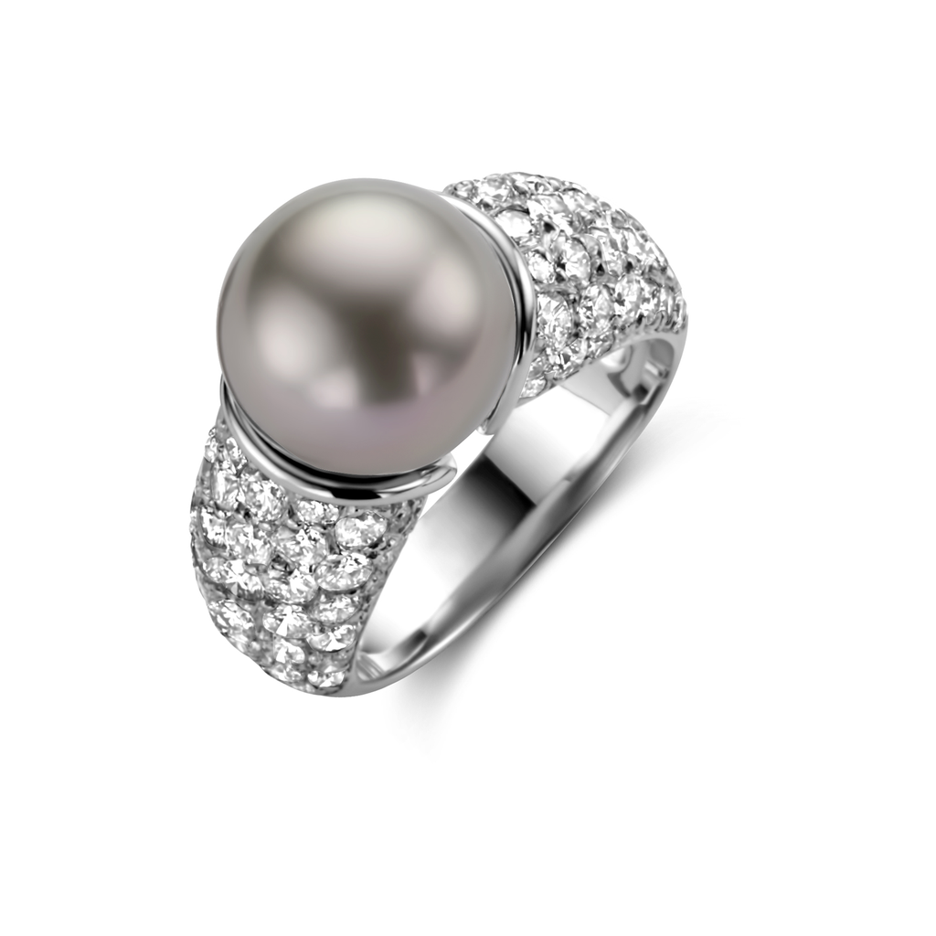 Ring Whitegold Diamond set with Grey Tahiti Pearl