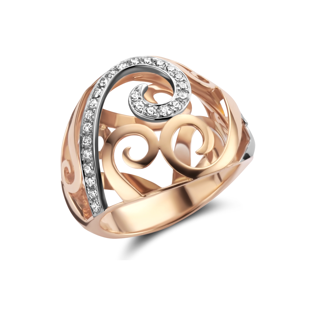 Ring pink and white gold set with diamonds