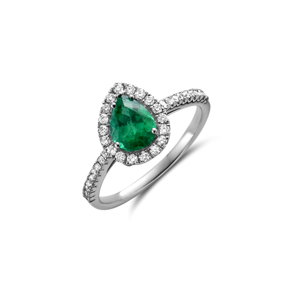 Ring white gold emerald+ brilliant