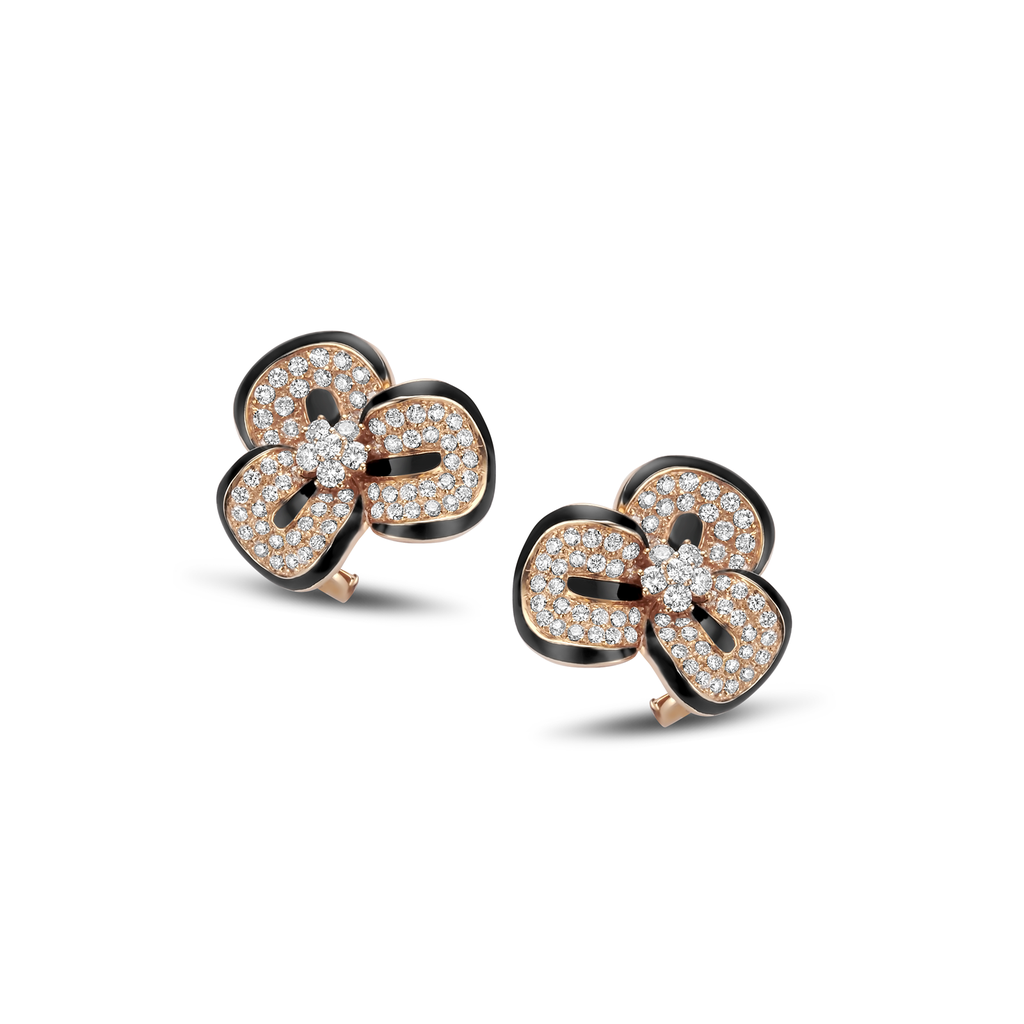 earring flower pink gold diamond and onyx
