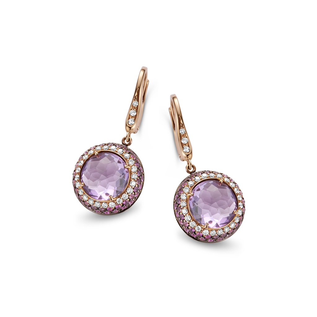 earrings pink gold amethyst ,diamonds and pink sapphire