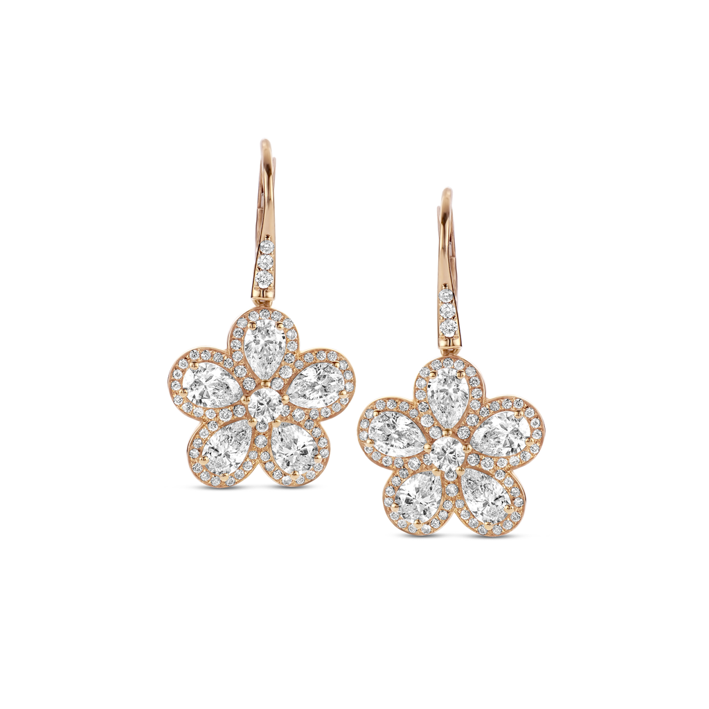 earrings pink gold flower set