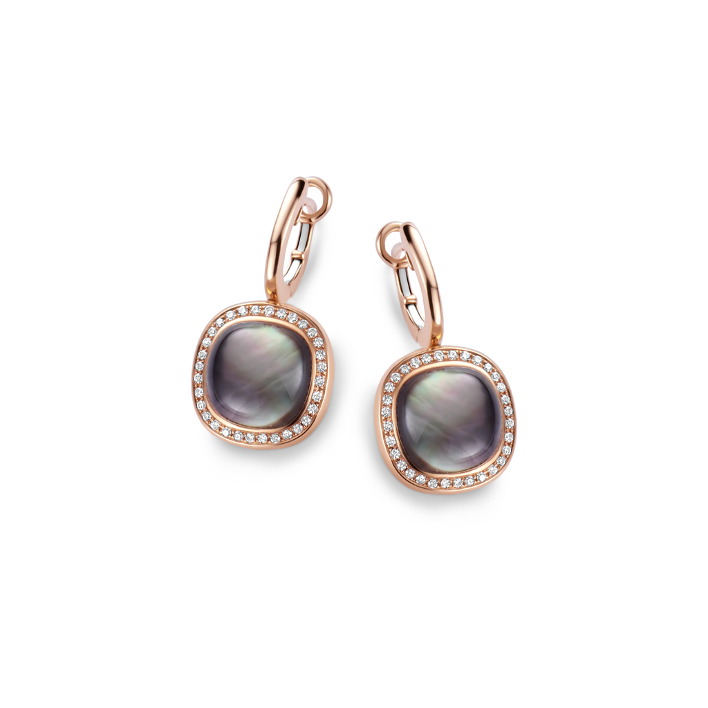 earrings pink gold set diamond and grey mother of pearl