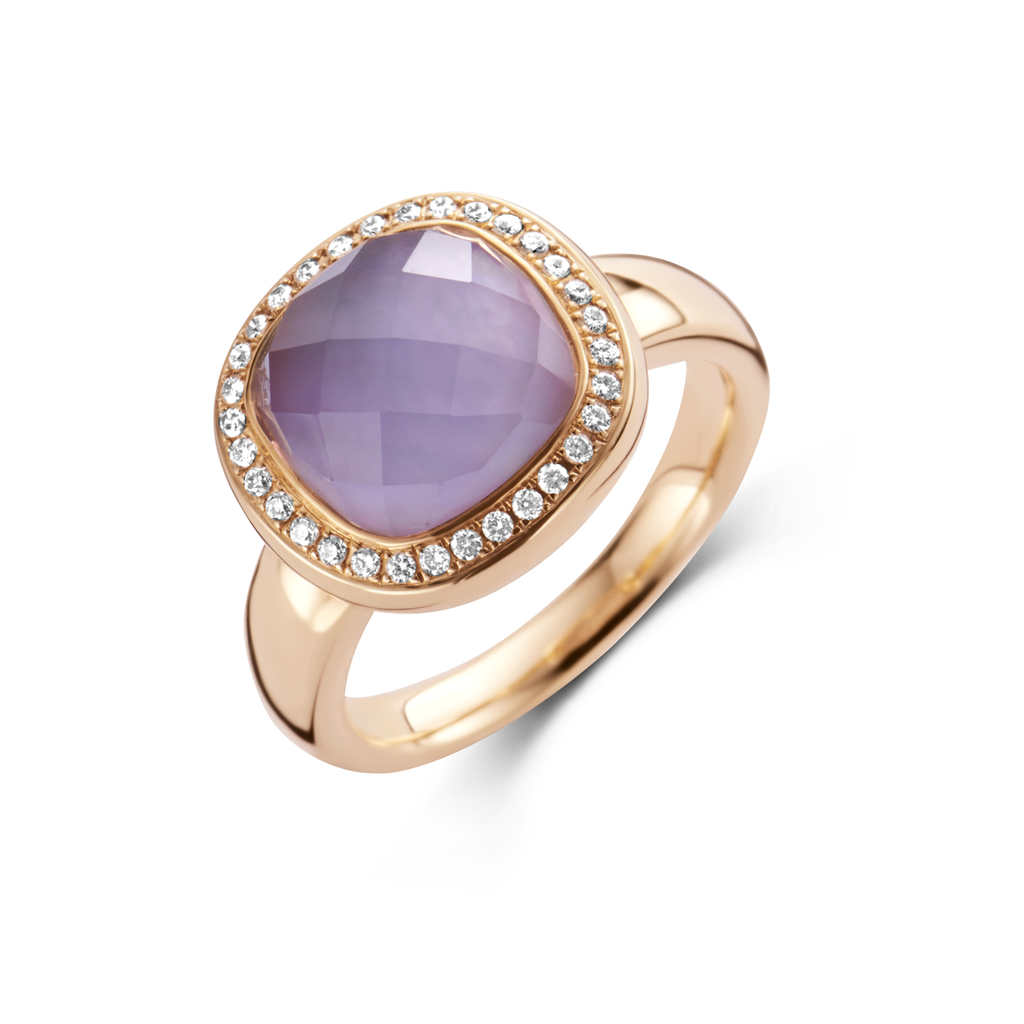 ring pink gold diamonds and roze quartz