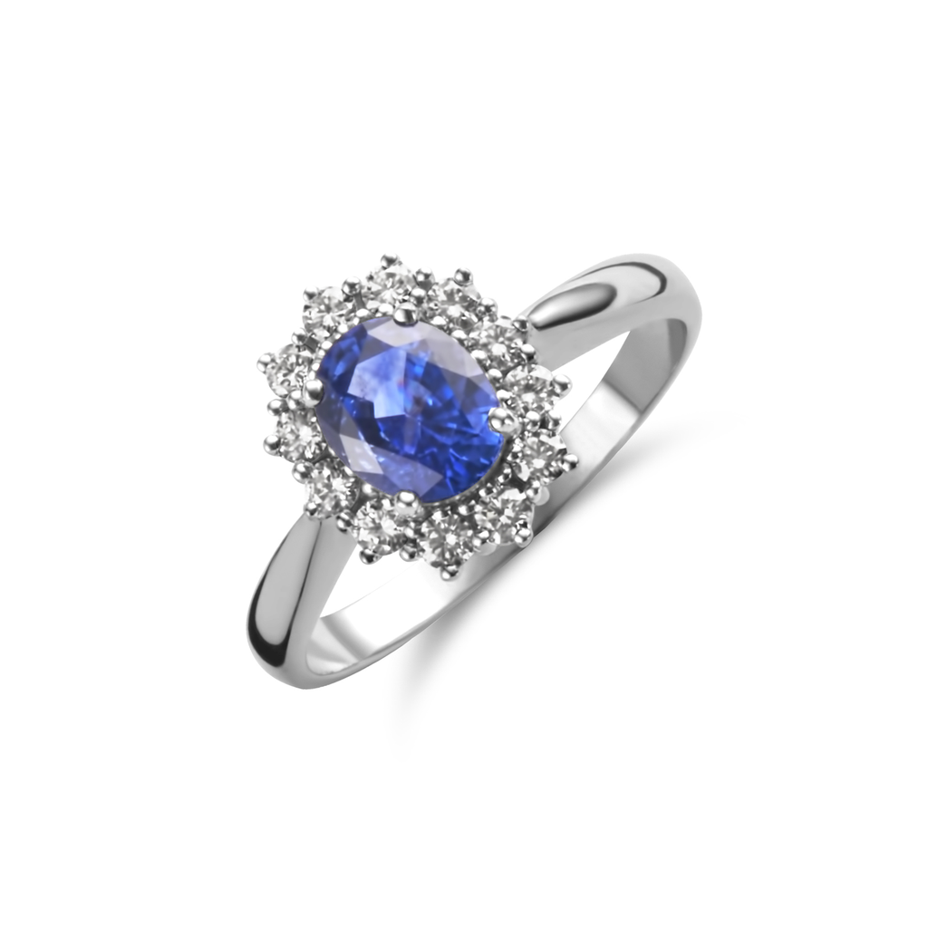 ring white gold with diamonds and sapphire