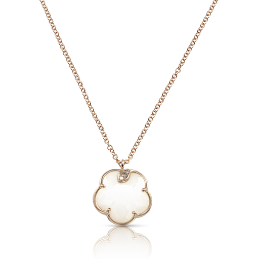 [16137R]  Pasquale Bruni - Pink gold Petit Joli necklace with white agate and white and champagne diamonds
