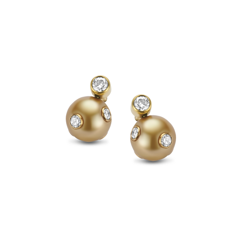  Mikimoto - earrings golden pearls with diamonds