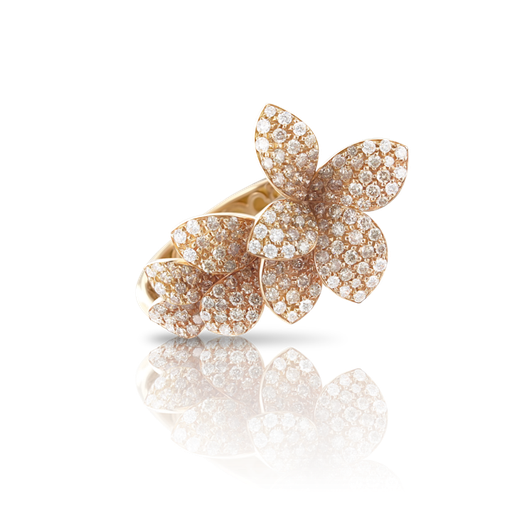 [15788R]  Pasquale Bruni - Stella in Fiore Ring in Pink Gold with White and Champagne Diamonds