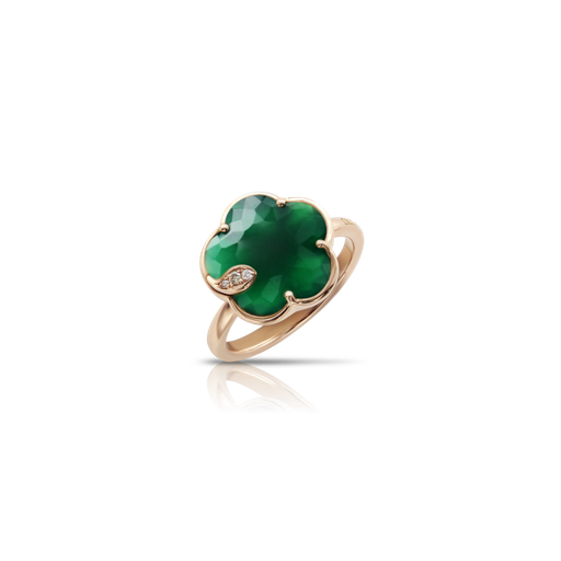 [16125R]  Pasquale Bruni - Petit Joli Ring in Pink Gold with Green Agate, White and Champagne Diamonds
