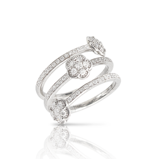[15975B]  Pasquale Bruni - Figlia dei Fiori Three Flowers Twist Ring in White Gold with Diamonds